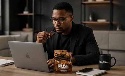 Business owner snacking at his desk