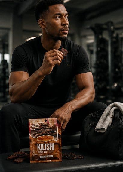 Athlete eating LushMoore kilishi